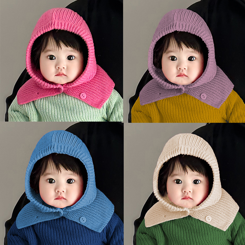 Infant and Toddler Autumn and Winter Hats, Cute and Adorable Children's Hats, Scarf-Integrated Woolen Hats, Ear-Protecting Hats, Baby Woolen Hats