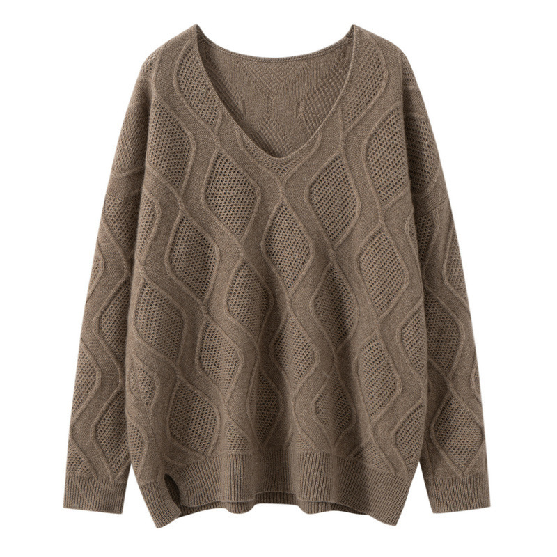 2026 Autumn/Winter 100% Spring Goat Cashmere Double-Strand Alpaca Hollow V-Neck Pullover Knit Sweater Versatile Sweater 2026 Autumn/Winter 100% Spring Goat Cashmere Double-Strand Alpaca Hollow V-Neck Pullover Knit Sweater Versatile Sweater