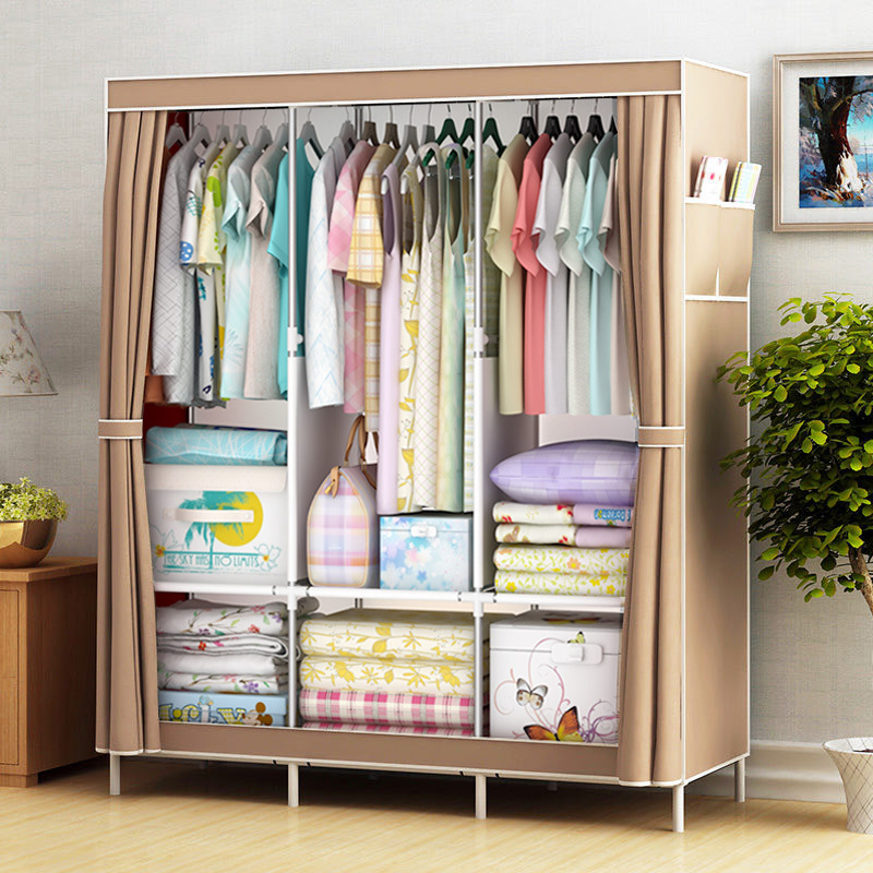 Simple Fabric Wardrobe Storage Cabinet Dustproof Wardrobe Dormitory Steel Frame Reinforced Combination Rental Room Student Wholesale Cabinet