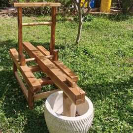 特大号脚踏实木架打糍粑工具石臼机家用脚踩木锤老式锤辣椒石窝子