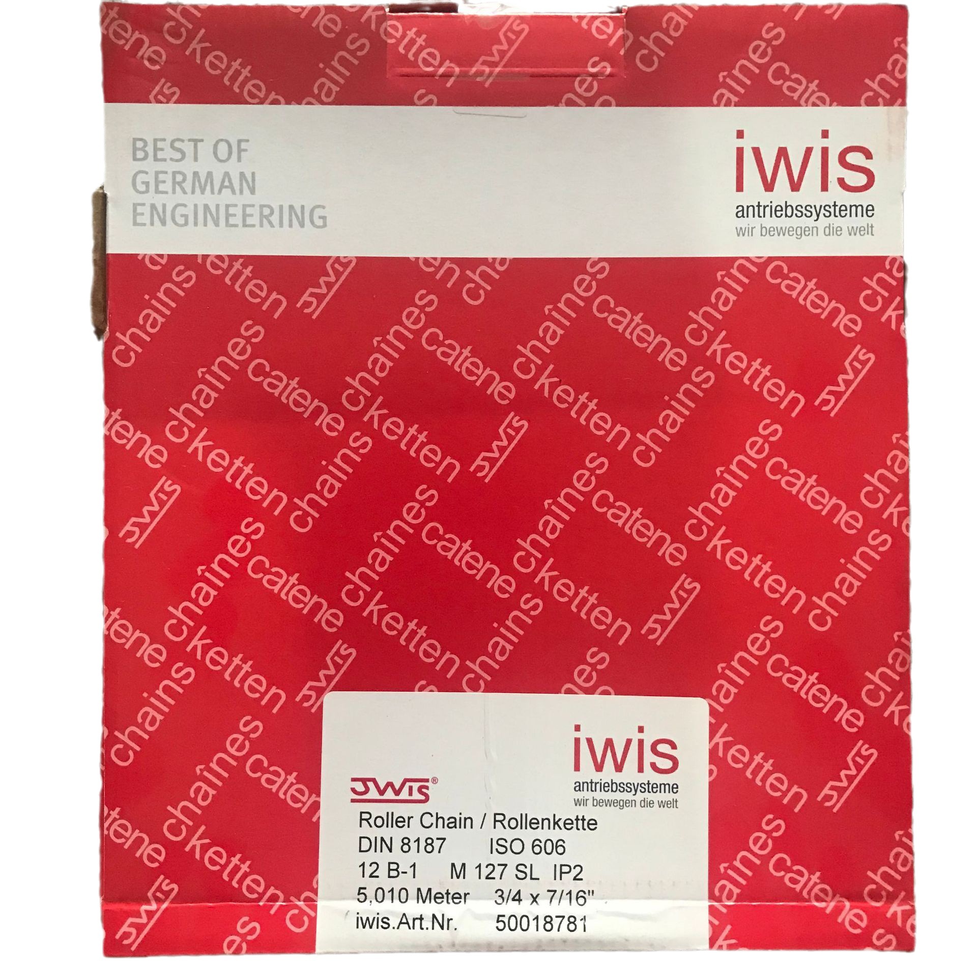 德国IWIS（DIN8187）12B-1 单排进口传动链条 碳钢链条