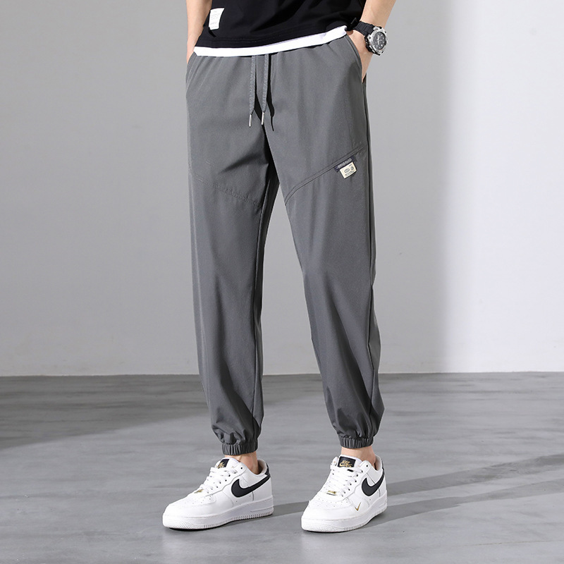 Men's Ice Silk Pants, Summer Cropped Pants, Thin, Trendy, Loose Fit, Jogger Pants, Sports Casual, Quick-Drying Men's Clothing