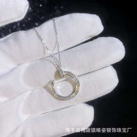 欧美跨境925纯银卡家同款高品质V金满钻钉子吊坠莫桑石项链锁骨链