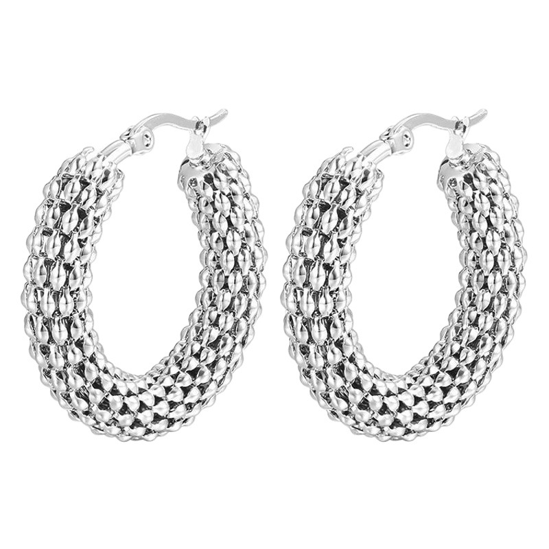 Cross-border retro Cadena de maíz de acero inoxidable pendientes europeos y americanos de la moda exagerada círculo 18K oro de alto grado de las mujeres pendientes