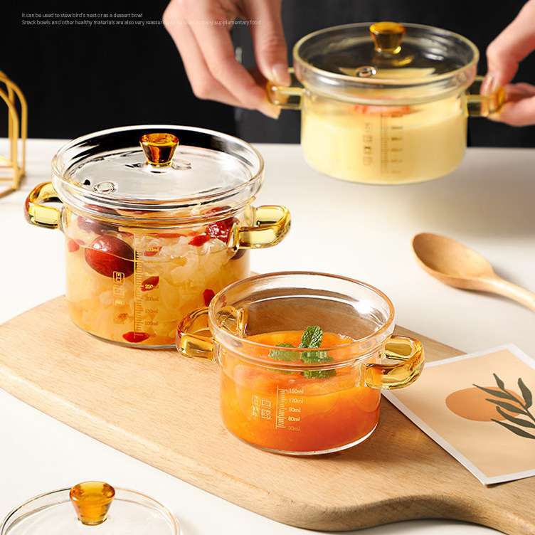 High borosilicate glass with scale binaural stew cup home steaming egg soup pot bowl double children's complementary food steaming bowl High borosilicate glass with scale binaural stew cup home steaming egg soup pot bowl double children's complementary food steaming bowl