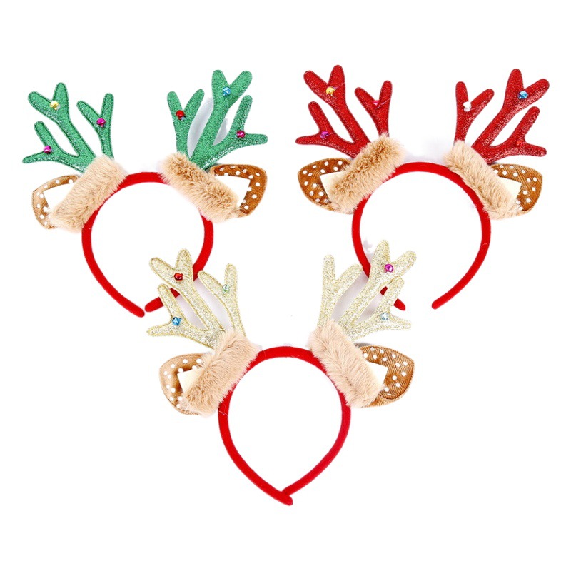 Nueva Navidad diadema adultos niños fiesta decoración suministros tocado Navidad Antler Bell cabeza hebilla