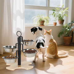Amazon 中小型犬用高架犬ボウル、キャットフードボウル、猫ボウルスタンド、高さ調節可能なダブルボウルフィーダー在庫あり