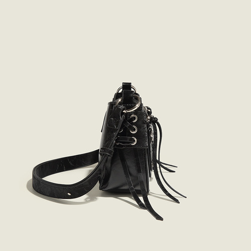 Korean niche motorcycle bow bag for women 2024 new fashion small square bag sweet cool hot girl style single shoulder crossbody bag