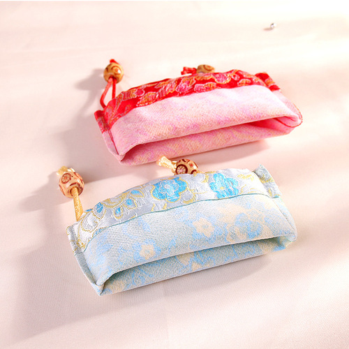 High-quality round-bottom silk brocade drawstring bag, bead jewelry pouch for antiques, bracelets, accessories, cute bag, wholesale