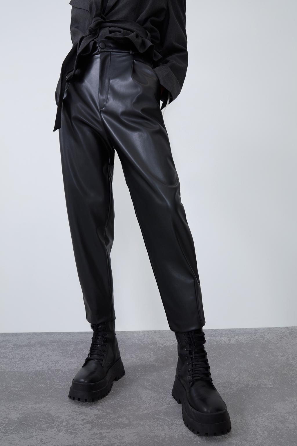 solid color high waist faux leather pants NSAM138899