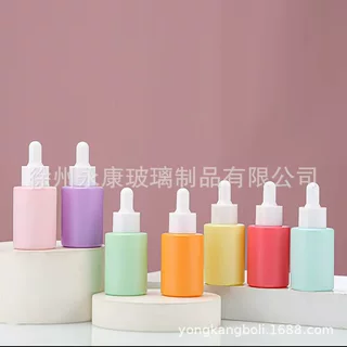 马卡龙七色30平肩精油瓶分装瓶彩色圆柱滴管瓶香水小样试剂分装瓶