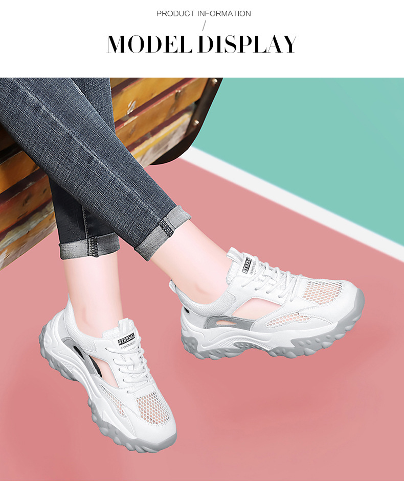 Sneaker sandal nữ da thật đế dày lưới thoáng khí mùa xuân hè 2025 — LJ 58125 mét xám, DH 58275 mẫu xuân thu xanh, LJ 58121 mẫu mùa hè trắng, LJ 58123 trắng nâu chi tiết 9