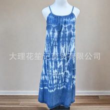 原创女装新款水墨扎染宽松休闲棉麻无袖袍子复古民族风显瘦连衣裙