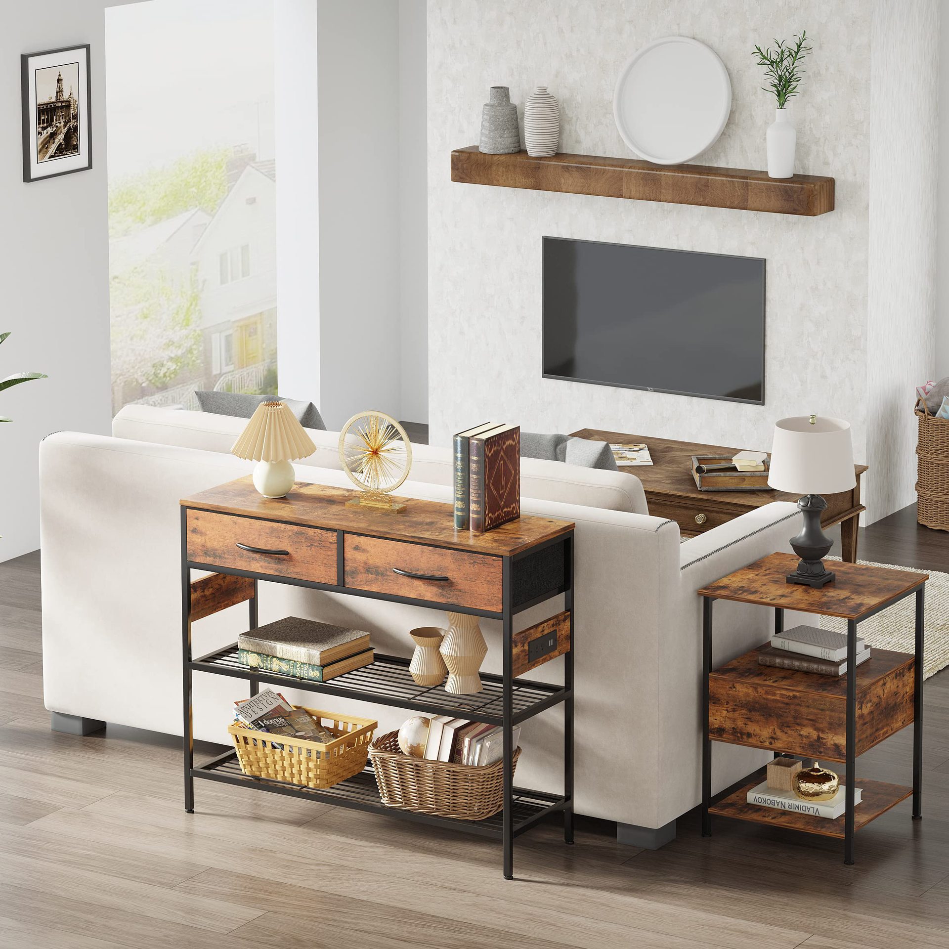 Luz de lujo doméstico contra la pared piso tres extracción de red de hierro armario de almacenamiento sala de estar sofá armario lateral estante de almacenamiento multifuncional