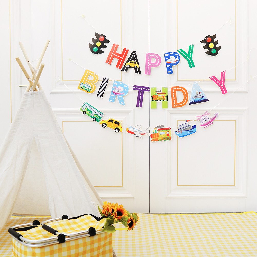 Airplane, Car, Truck, Excavator, Ship, Transport Vehicle Happy Birthday Balloons and Banners Children's Theme Party Birthday Bunting