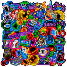 50张火箭霓虹炫酷贴纸跨境霓虹灯潮牌贴纸行李箱水杯摩托车装饰