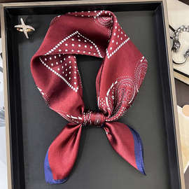 春季新款安可拉红腰果花真丝丝巾搭配衬衫洋气百搭方巾绑包高级感