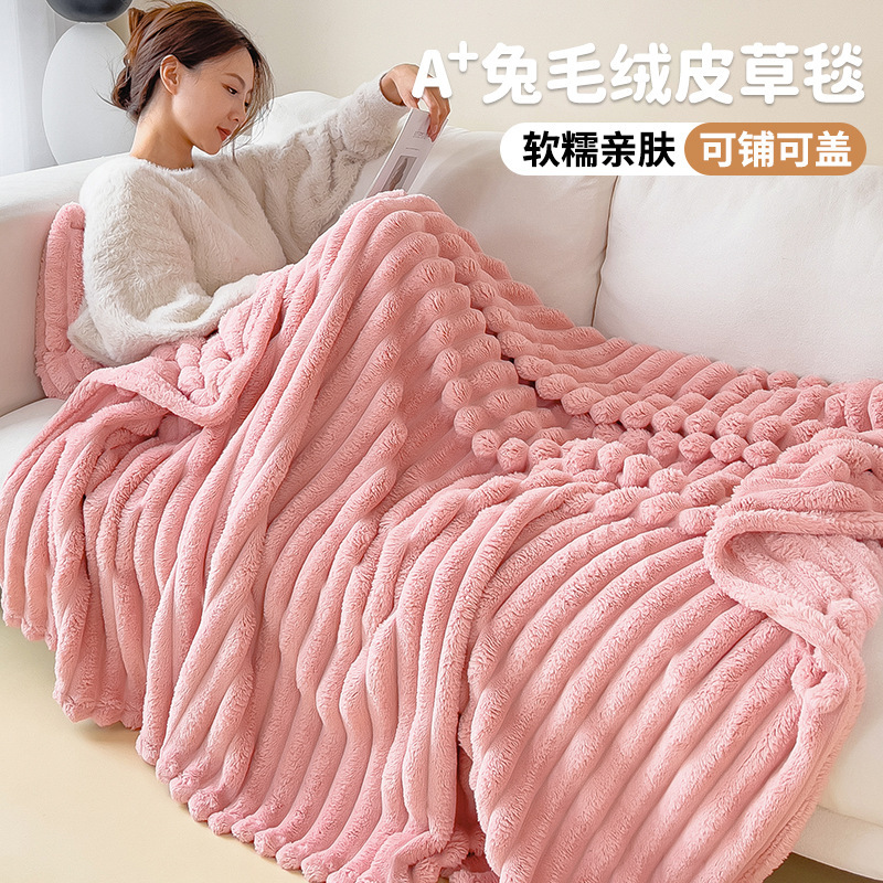 2025 nueva manta de peluche de conejo invierno engrosado de oficina siesta manta sofá mantas de lana de coral mantas de almuerzo