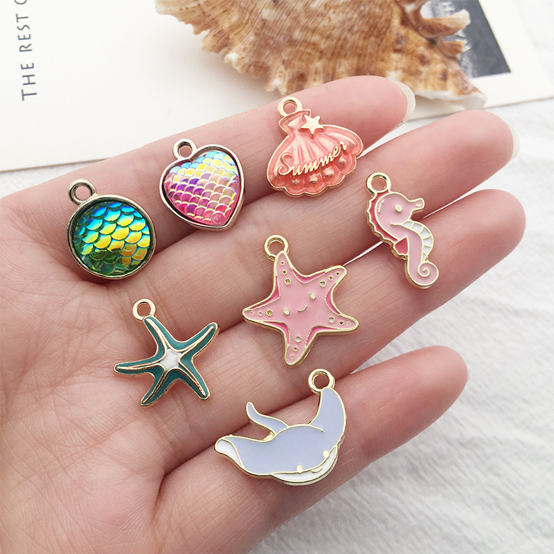 Oil-dripping alloy Marine shark, starfish, mermaid, dolphin pendant, diy bracelet, necklace accessory, pendant pic 10