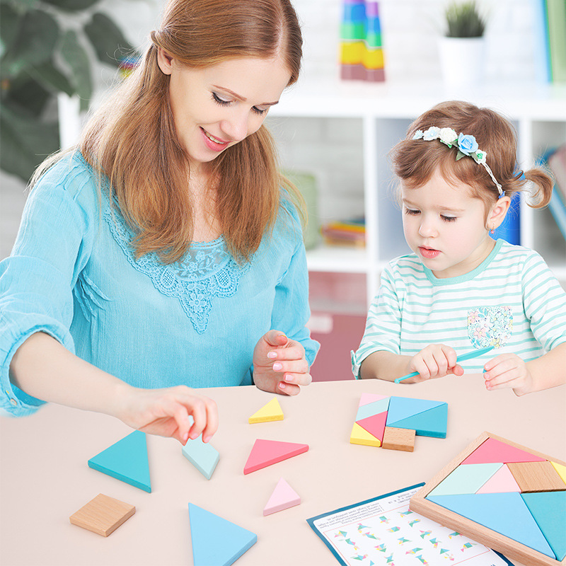 Tangram de madera para estudiantes de primaria, ayudas didácticas de primer grado, rompecabezas magnético de inteligencia para niños, juguetes de jardín de infantes