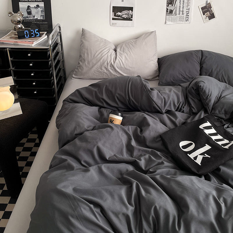 2024 nueva serie de cuatro piezas de mezcla y combinación de color sólido de algodón lavado de peso alto