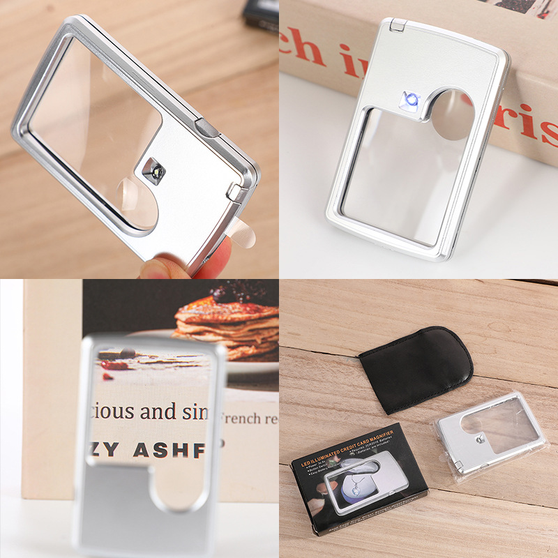 Portable Creative Magnifier Acrylic LED Card Optical Lens 3-6x Magnification Ultra-Thin Magnifying Glass
