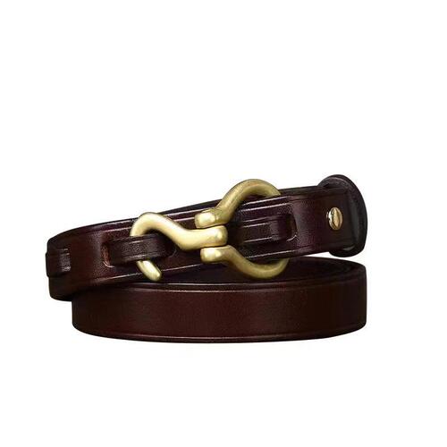 Italian retro women's trendy and versatile thin belt with copper hook genuine leather belt for women, handmade first-layer cowhide