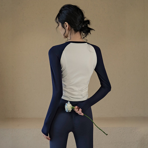 Early autumn new color matching yoga wear sports tops women's tight nude long-sleeved running training fitness clothes