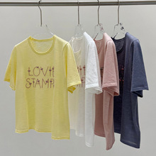 爱心钉珠撞色刺绣立体字母轻薄针织衫休闲百搭圆领T恤上衣女