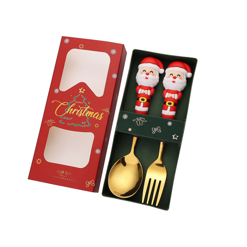 新しいクリスマス人形スプーンとフォークかわいい楽しいサンタクロースクリスマスツリーゴールデンクリスマスフォークとスプーン食器セット|undefined
