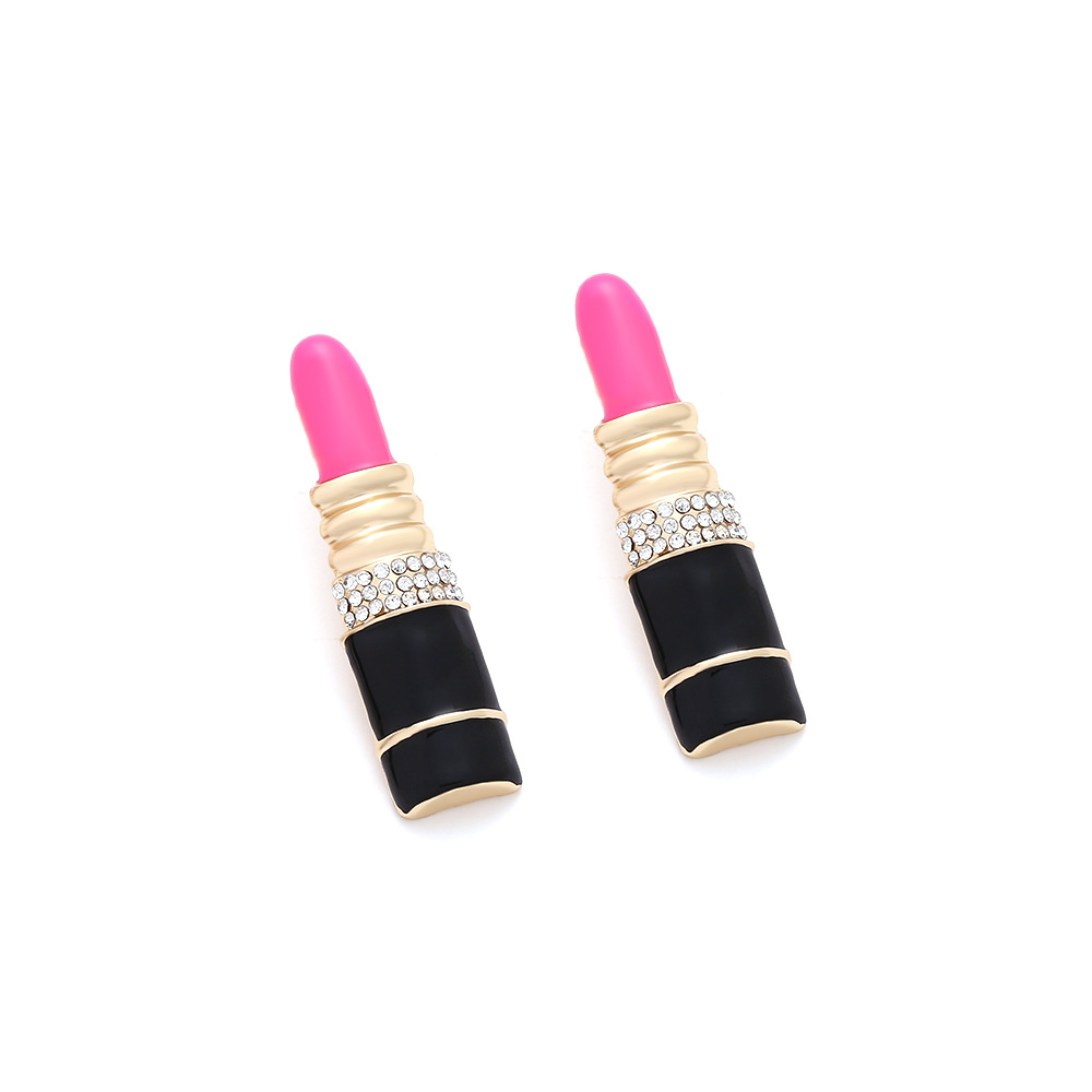 Holiday, Daily Occasion 1 Pair Novelty Lipstick Enamel Alloy Rhinestones Ear Studs