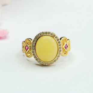 Xinyu natural beeswax ring yellow honey amber ring ring female retro factory wholesale generation HP3082609