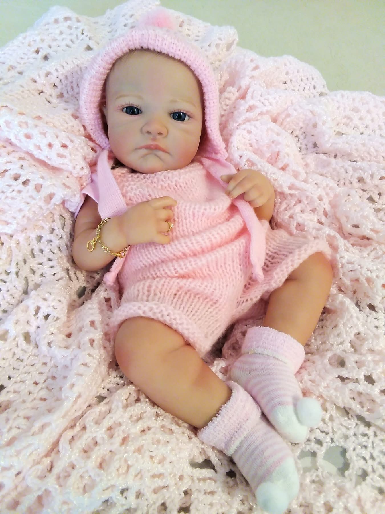 NPK 19 pulgadas hecho a mano de lana rosa mono August awake simulación muñeca colección regalo