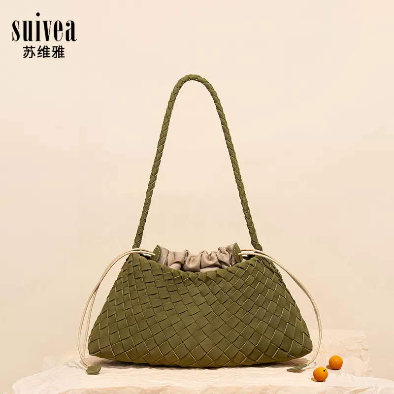 复古磨砂麂皮绒编织腋下包女秋冬新款法式菜篮子托特包百搭单肩包