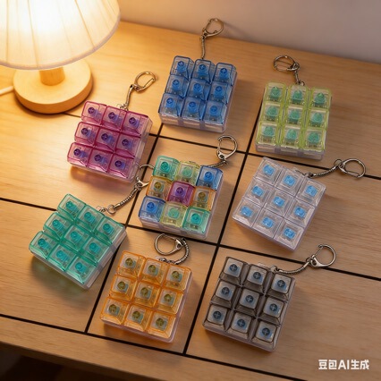 In-Stock Nine-Grid Transparent Button Stress Relief Toy, Fingertip Press Luminous Switch Tester, Stress Relief Toy Keychain