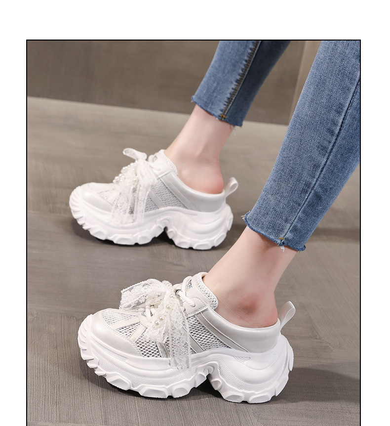 Dép lê bít mũi sneaker nữ đế dày tăng chiều cao mặt lưới thoáng khí — Màu trắng, Màu bạc chi tiết 12