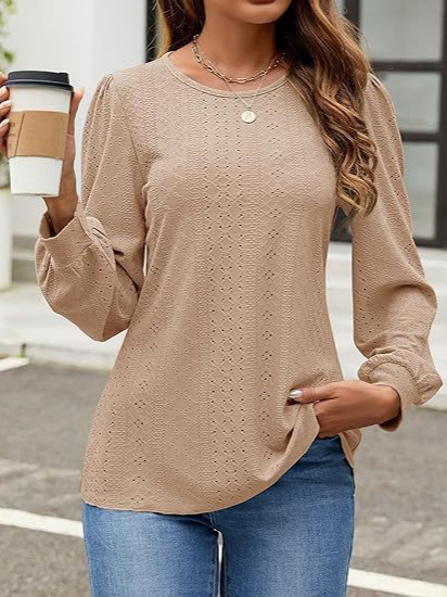 クロスボーダーヨーロッパとアメリカの服 2024 秋の新作アマゾンラウンドネックルーズカジュアルランタンスリーブ長袖 Tシャツ|undefined