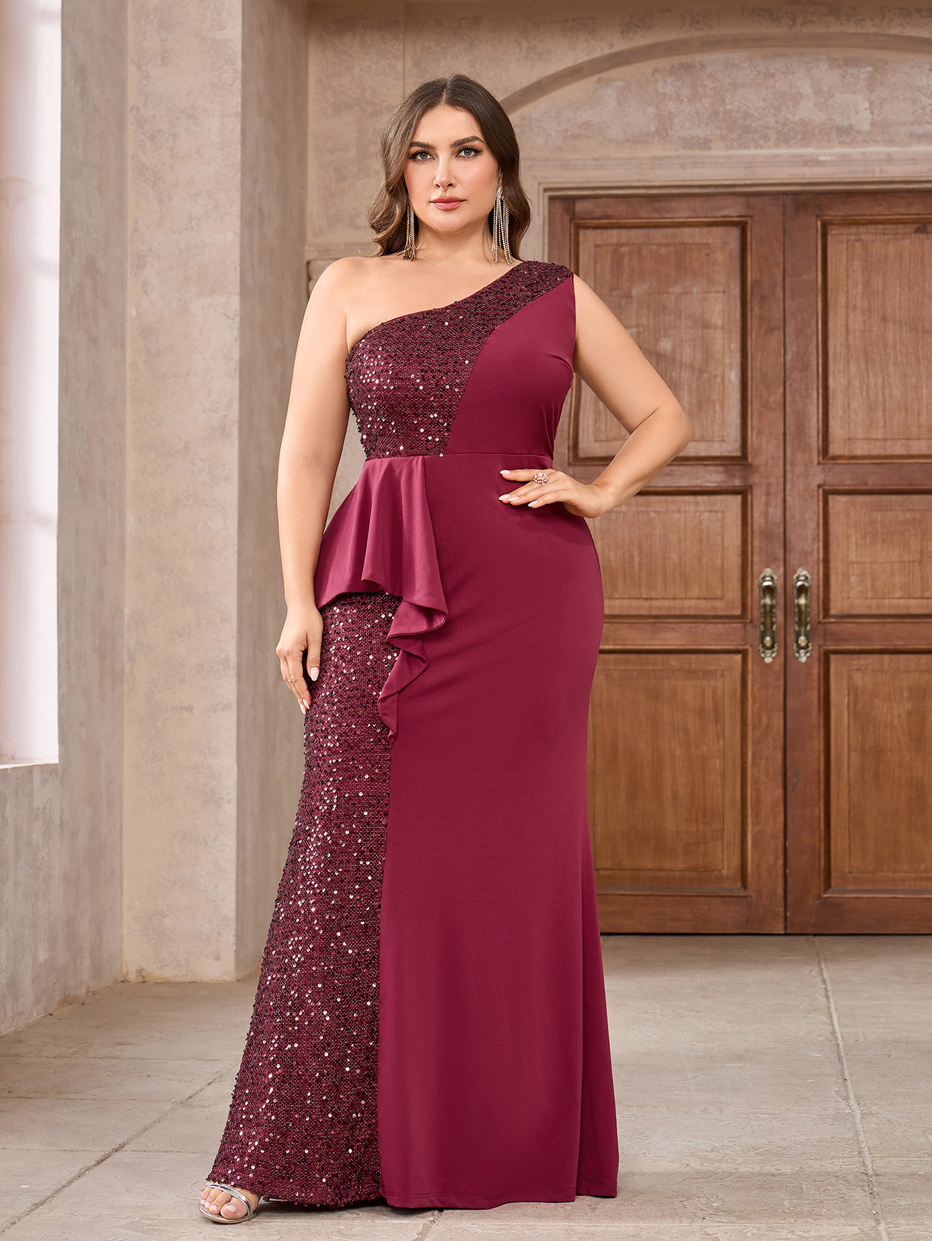Vestido de talla grande con tallas estándar, vestido largo con lentejuelas, corte ajustado, sin mangas, adecuado para fiestas, cócteles y banquetes.