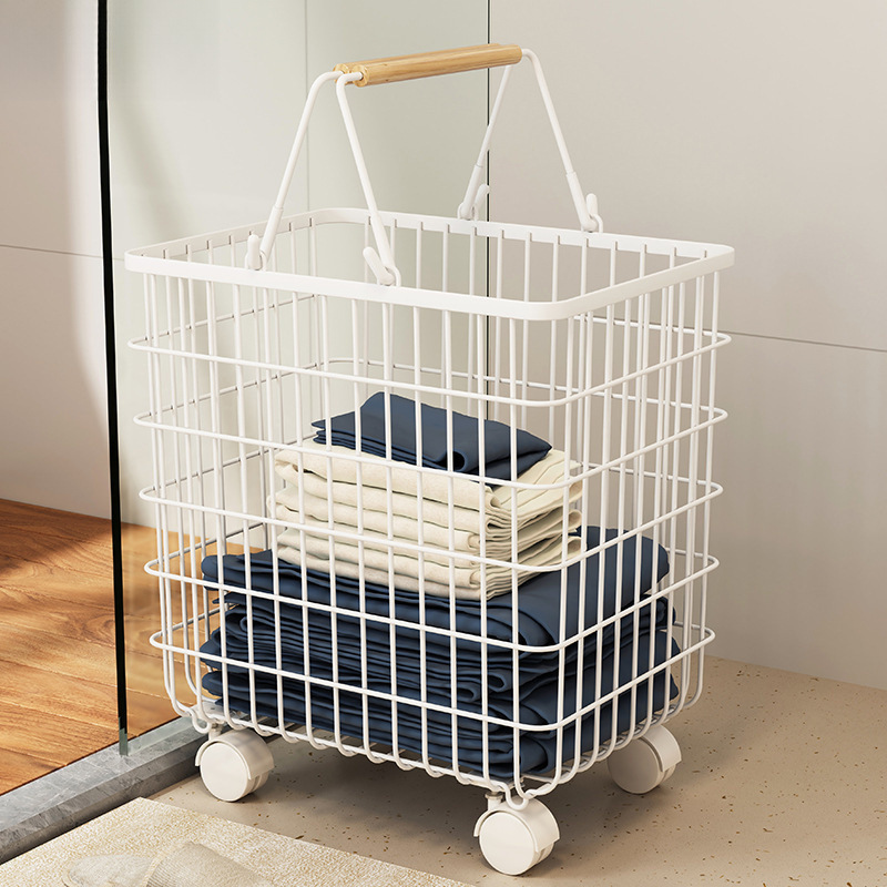 Dirty Clothes Storage Basket with Wheels, Removable Basket, Household Bathroom Clothes Storage Artifact, Laundry Basket, Dirty Clothes Basket