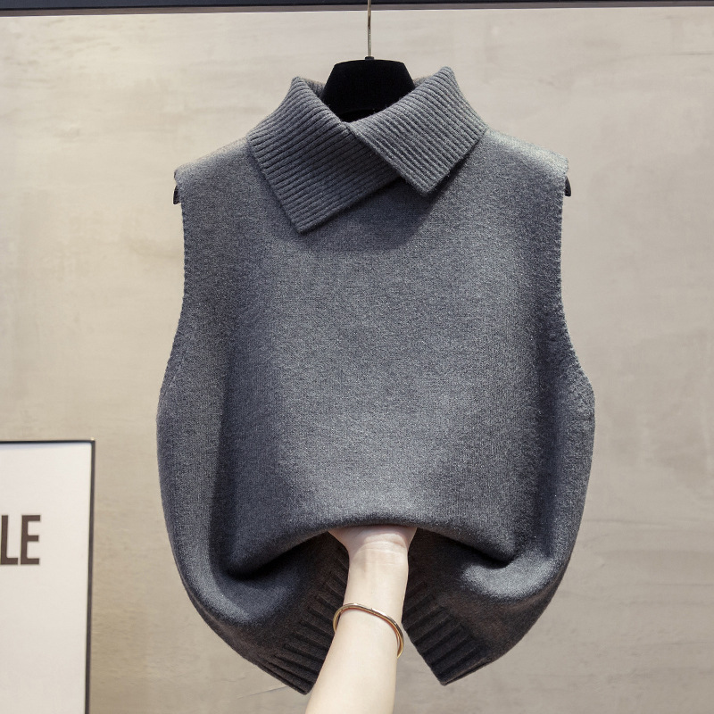 Lapel Knitted Vest for Women 2025 Autumn and Winter New Loose Outer Vest Layered with Western Style Sweater Vest