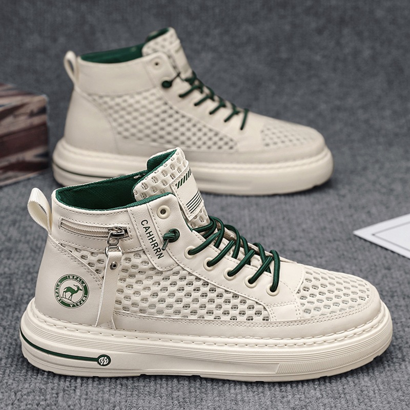 Zapatillas altas para hombre 2025 verano malla hueca para hombre zapatos transpirables de malla casual zapatos de moda estudiantes adolescentes