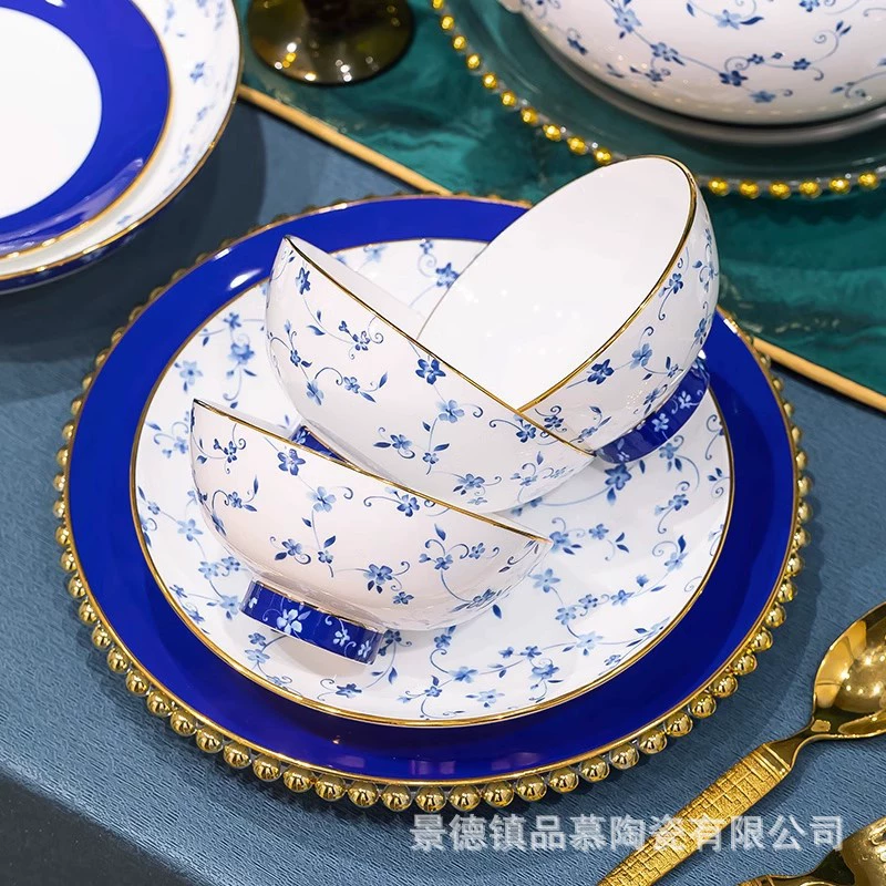 Набор посуды из светлой роскоши высокой категории Jingdezhen bone china, новая домашняя керамика, блюда для дома, свадьбы, чаши и палочки, тарелка