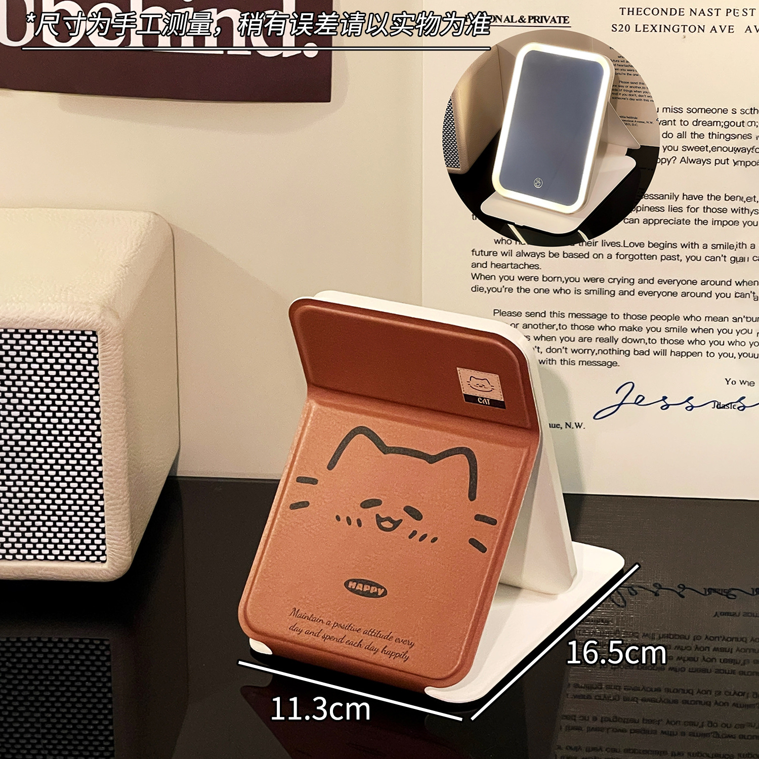 Nuevo espejo de maquillaje plegable LED con lámpara portátil dormitorio de estudiantes de escritorio espejo de relleno de luz para el hogar