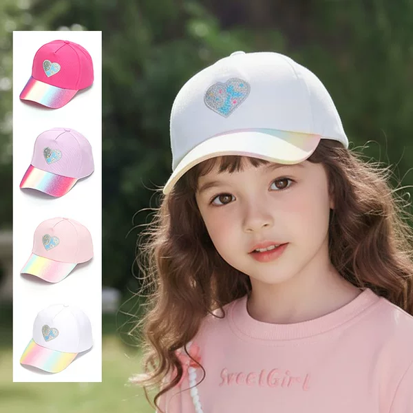 Foreign Trade Children's New Heart-Shaped Sequin Hat, Popular in Europe and America, Fashionable Girls' Sunshade Baseball Cap, Trendy Hat Wholesale