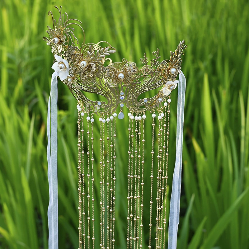 Антикварная сказочная маска Занавес для лица Подвесное покрытие ушей Hanfu головной убор Ювелирные изделия для покрытия лица Занавеска для волос Аксессуары для волос с кисточками Вуаль с кисточками