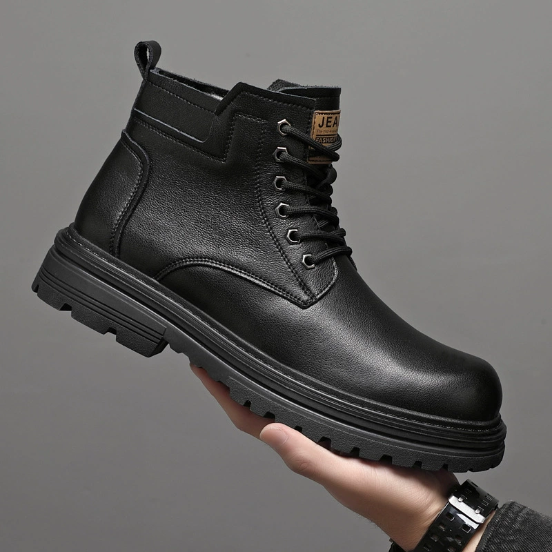 Martens, зимние кожаные, теплые, универсальные, нескользящие, модные, высокие сапоги, обувь