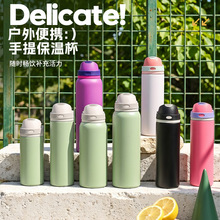 跨境不锈钢保温杯便携手提太空壶车载弹跳盖双饮水杯户外运动水壶