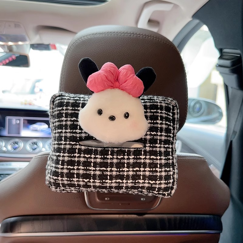 Muñeca de felpa de dibujos animados caja de pañuelos para coche colgante en el coche lindo Pacha dog decoración de coche bolsa de almacenamiento fragancia image 6