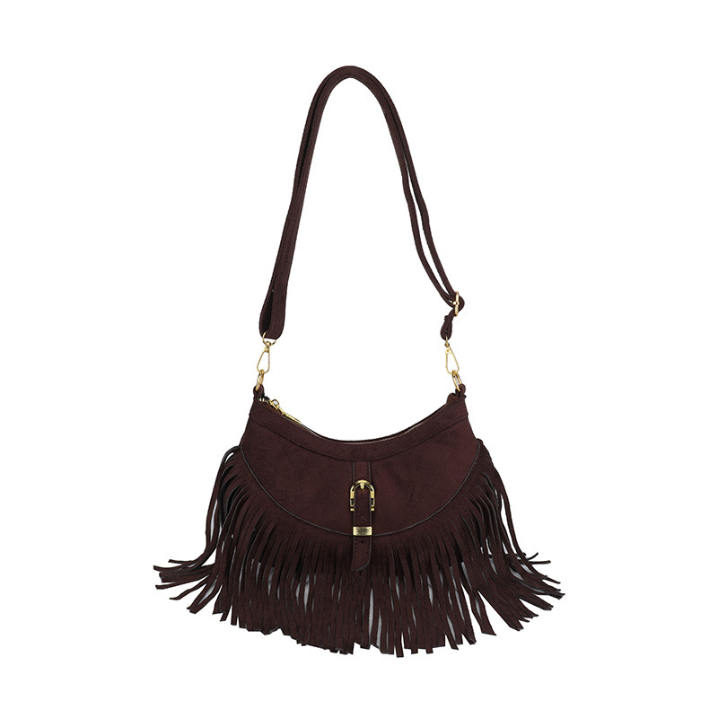 American Retro Deerskin Tassel Bag For Women 2025 Autumn New Maillard Saddle Bag Ethnic Style Shoulder Crossbody Bag - Thumbnail 5