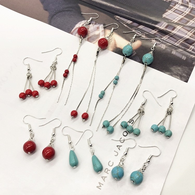 Small design turquoise retro ethnic elegant universal earrings with…